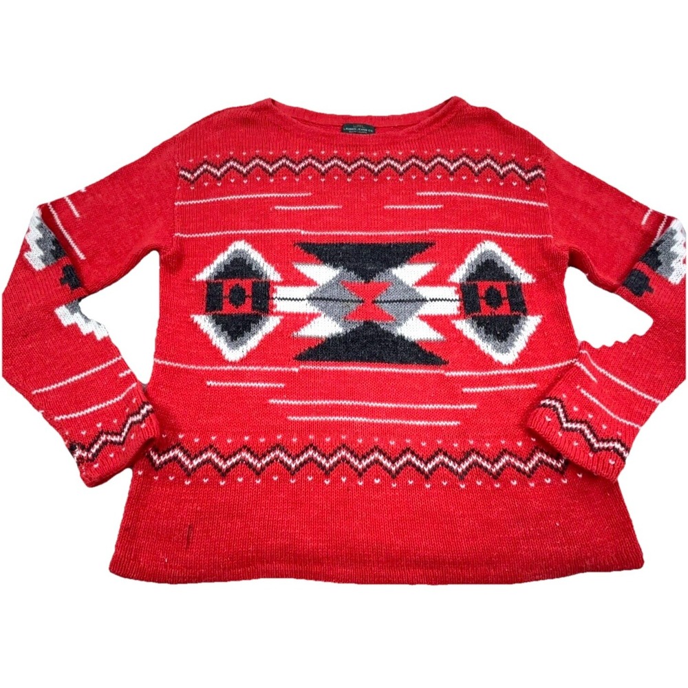 Lauren Ralph Lauren Sweater Women Small Red Aztec Southwestern Tribal Knit LRL